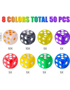 Juego de Dados Acrílicos 50PCS 16MM Colores Perla NiToy 2