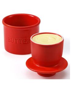Crock de Mantequilla Rojo Landneoo con Tapa y Sello de Agua