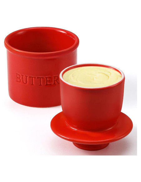 Crock de Mantequilla Rojo Landneoo con Tapa y Sello de Agua