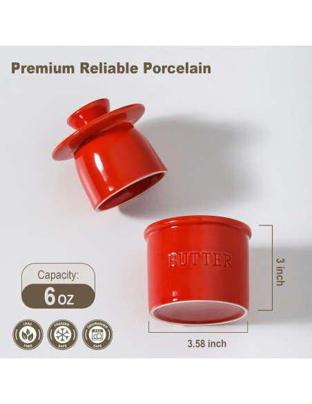 Crock de Mantequilla Rojo Landneoo con Tapa y Sello de Agua