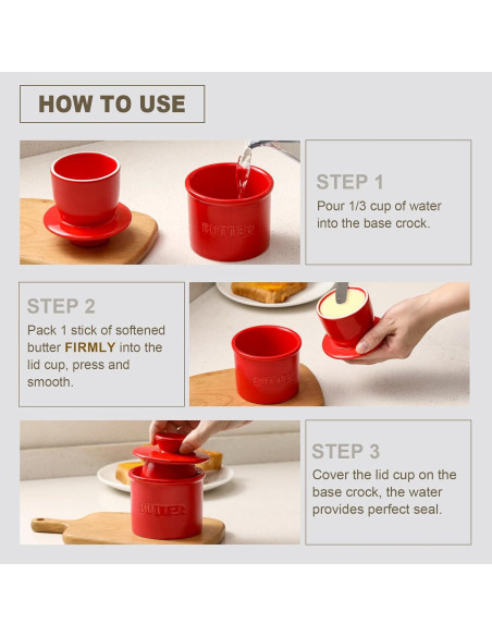 Crock de Mantequilla Rojo Landneoo con Tapa y Sello de Agua