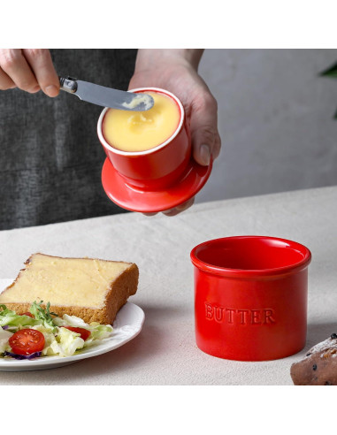 Crock de Mantequilla Rojo Landneoo con Tapa y Sello de Agua