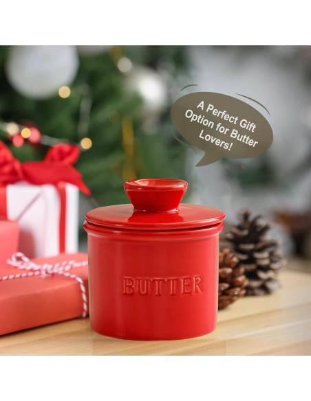 Crock de Mantequilla Rojo Landneoo con Tapa y Sello de Agua