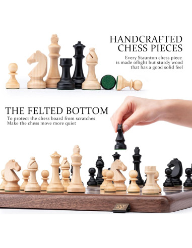 Juego de Ajedrez Plegable A&A de Madera Natural 38.1 cm