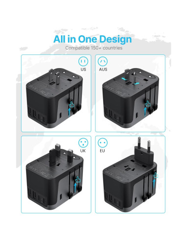 Adaptador de Viaje Universal VINTAR 6A 5 Puertos USB 30W