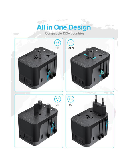 Adaptador de Viaje Universal VINTAR 6A 5 Puertos USB 30W