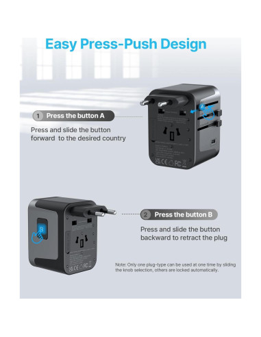 Adaptador de Viaje Universal VINTAR 6A 5 Puertos USB 30W