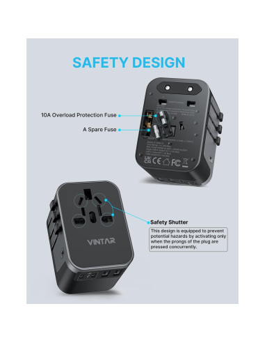 Adaptador de Viaje Universal VINTAR 6A 5 Puertos USB 30W