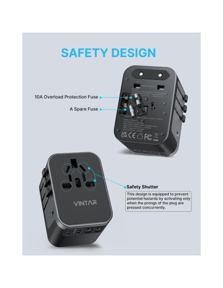 Adaptador de Viaje Universal VINTAR 6A 5 Puertos USB 30W