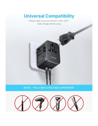 Adaptador de Viaje Universal VINTAR 6A 5 Puertos USB 30W