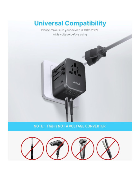 Adaptador de Viaje Universal VINTAR 6A 5 Puertos USB 30W