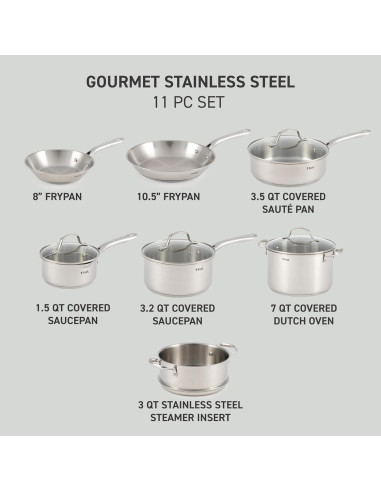 Juego de Utensilios de Cocina T-fal 11 Piezas Acero Inoxidable