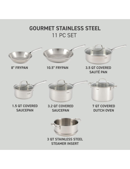 Juego de Utensilios de Cocina T-fal 11 Piezas Acero Inoxidable
