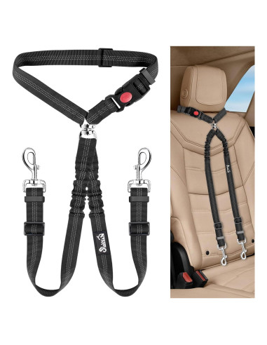 Cinturón de Seguridad para Perros Dobles Lukovee Negro