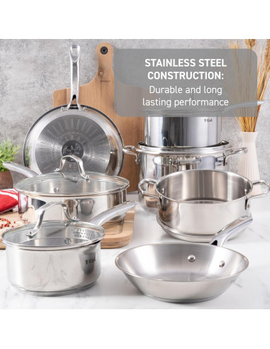 Juego de Utensilios de Cocina T-fal 11 Piezas Acero Inoxidable