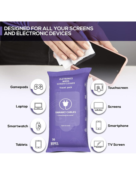 Toallitas Limpiadoras de Pantallas Swanky Cables - 30 Unidades