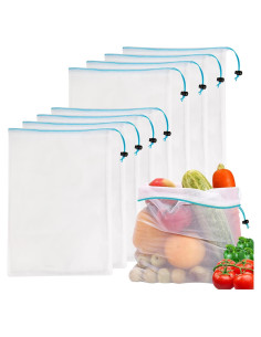 8 Bolsas de Malla Reutilizables JSVSLTD Azules Grandes 30.48x43.18cm