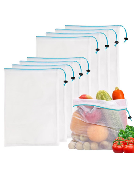 8 Bolsas de Malla Reutilizables JSVSLTD Azules Grandes 30.48x43.18cm