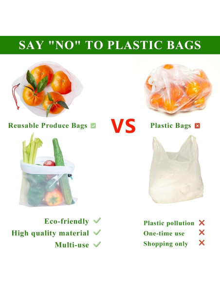 8 Bolsas de Malla Reutilizables JSVSLTD Azules Grandes 30.48x43.18cm