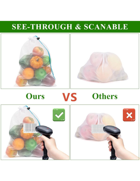 8 Bolsas de Malla Reutilizables JSVSLTD Azules Grandes 30.48x43.18cm