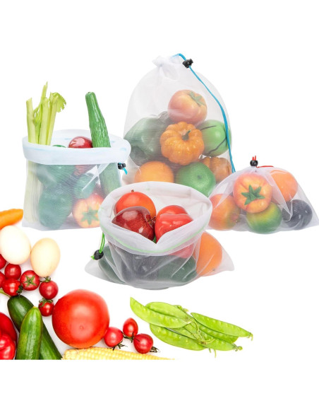 8 Bolsas de Malla Reutilizables JSVSLTD Azules Grandes 30.48x43.18cm