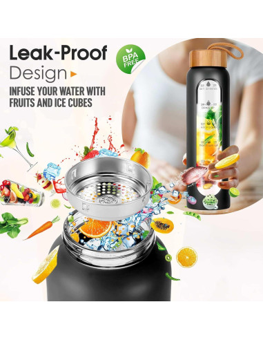 Botella de Agua de Vidrio Aqulea 720 ml con Infusor y Manga