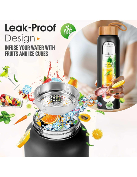 Botella de Agua de Vidrio Aqulea 720 ml con Infusor y Manga