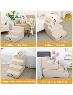 Escalera para Mascotas Antideslizante Aodisman 3 Pasos Beige 34.5 cm 2