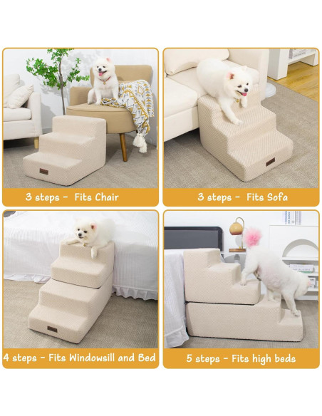 Escalera para Mascotas Antideslizante Aodisman 3 Pasos Beige 34.5 cm