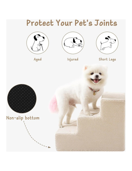 Escalera para Mascotas Antideslizante Aodisman 3 Pasos Beige 34.5 cm