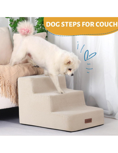 Escalera para Mascotas Antideslizante Aodisman 3 Pasos Beige 34.5 cm