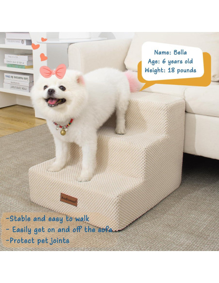 Escalera para Mascotas Antideslizante Aodisman 3 Pasos Beige 34.5 cm