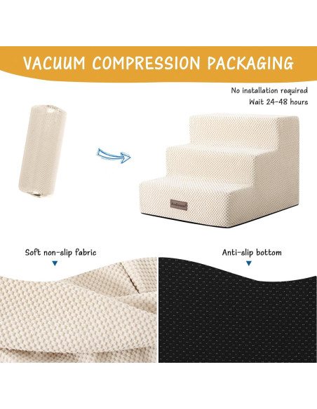 Escalera para Mascotas Antideslizante Aodisman 3 Pasos Beige 34.5 cm
