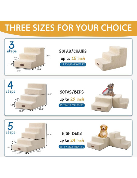 Escalera para Mascotas Antideslizante Aodisman 3 Pasos Beige 34.5 cm
