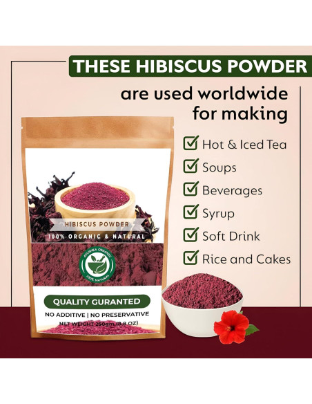 Polvo de Hibisco Ayushka Organic 250g - Cuidado del Cabello y Piel