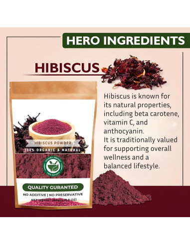 Polvo de Hibisco Ayushka Organic 250g - Cuidado del Cabello y Piel