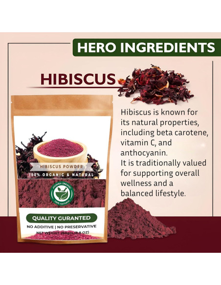 Polvo de Hibisco Ayushka Organic 250g - Cuidado del Cabello y Piel