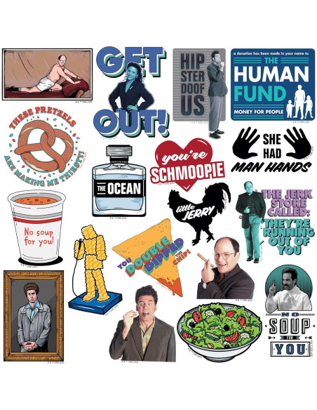 Set de 50 Stickers Deluxe de Vinilo Seinfeld - Resistente y Colorido