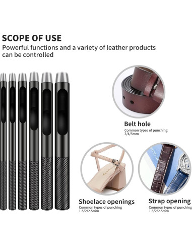 Juego de 6 Perforadores de Agujeros de Cuero AsonTao 1.5-5mm