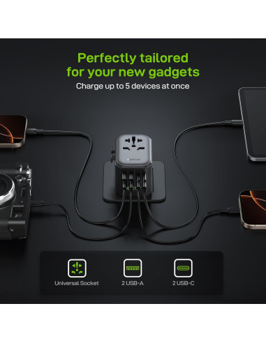 Adaptador de Enchufe de Viaje Universal Epicka 45W 5 Puertos