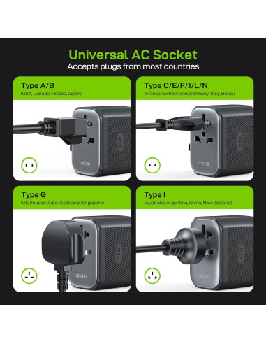 Adaptador de Enchufe de Viaje Universal Epicka 45W 5 Puertos