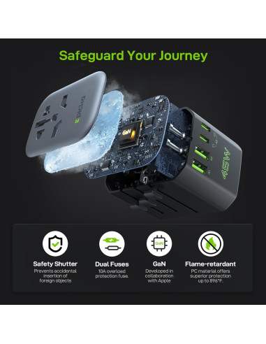 Adaptador de Enchufe de Viaje Universal Epicka 45W 5 Puertos