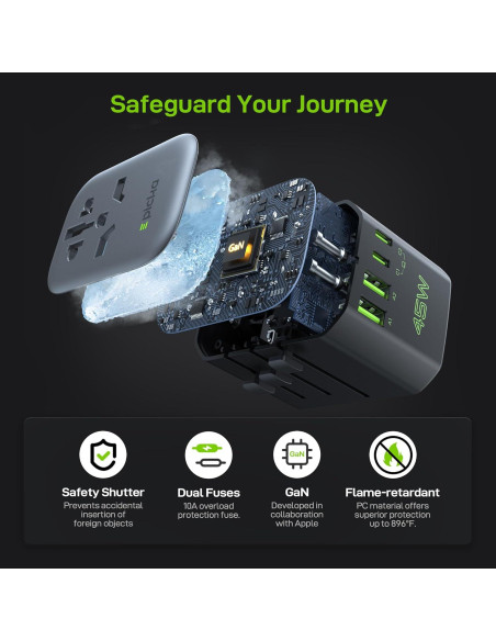 Adaptador de Enchufe de Viaje Universal Epicka 45W 5 Puertos