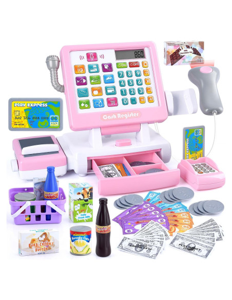 Caja Registradora Juguete PLAY Rosa con Calculadora y Accesorios