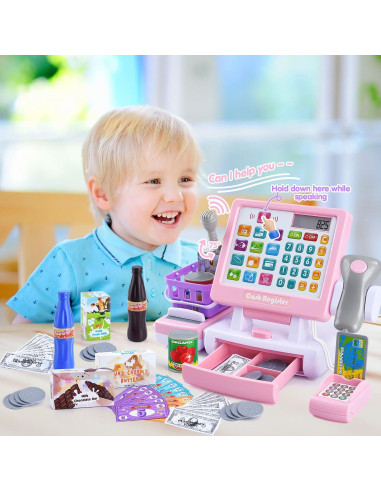 Caja Registradora Juguete PLAY Rosa con Calculadora y Accesorios
