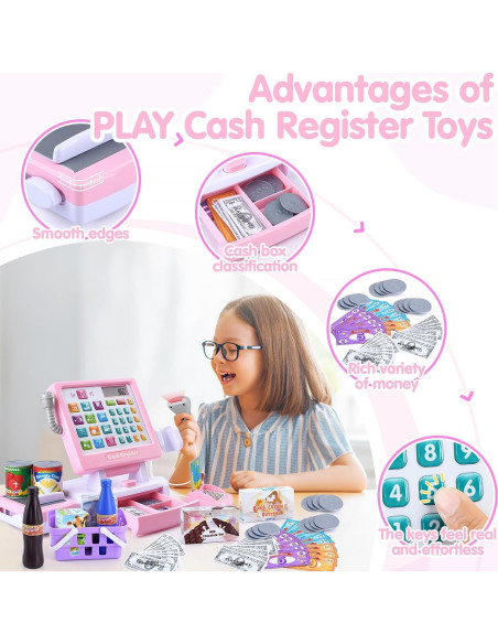 Caja Registradora Juguete PLAY Rosa con Calculadora y Accesorios