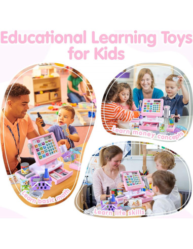 Caja Registradora Juguete PLAY Rosa con Calculadora y Accesorios