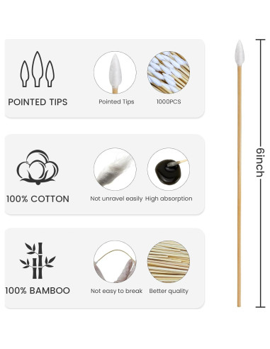 1000 Bastones de Limpieza de Algodón Point-Ring 15.24 cm