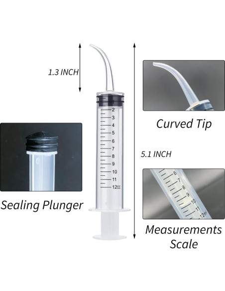 Jeringas Dentales HiMo 12ml Paquete de 5 con Punta Curvada