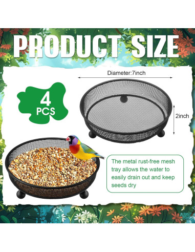 Comedero para Aves Nuogo 4 Pcs Redondo 17.78 cm Metal Antioxidante